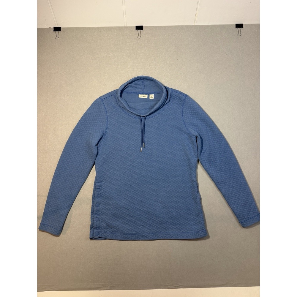 L.L.Bean Blue Quilted Knit Cowl Neck Pullover Top Women's XS Petite